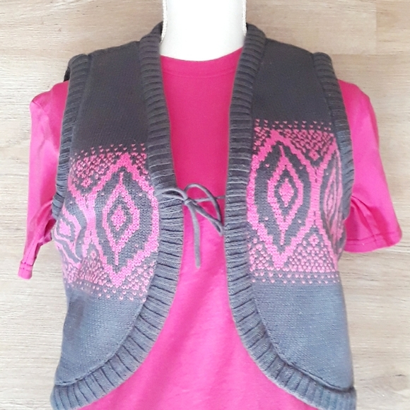 Mossimo Cropped Pink and Gray Sweater Vest Girl's XL / Women's Small - Picture 8 of 9